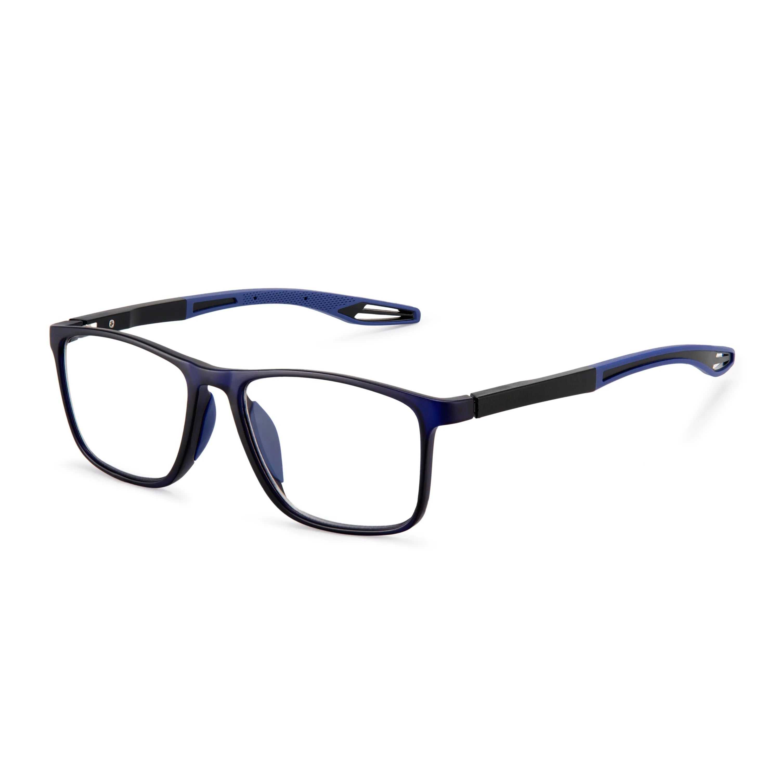 OpticVisionPro multifocal reading glasses in black with navy temples