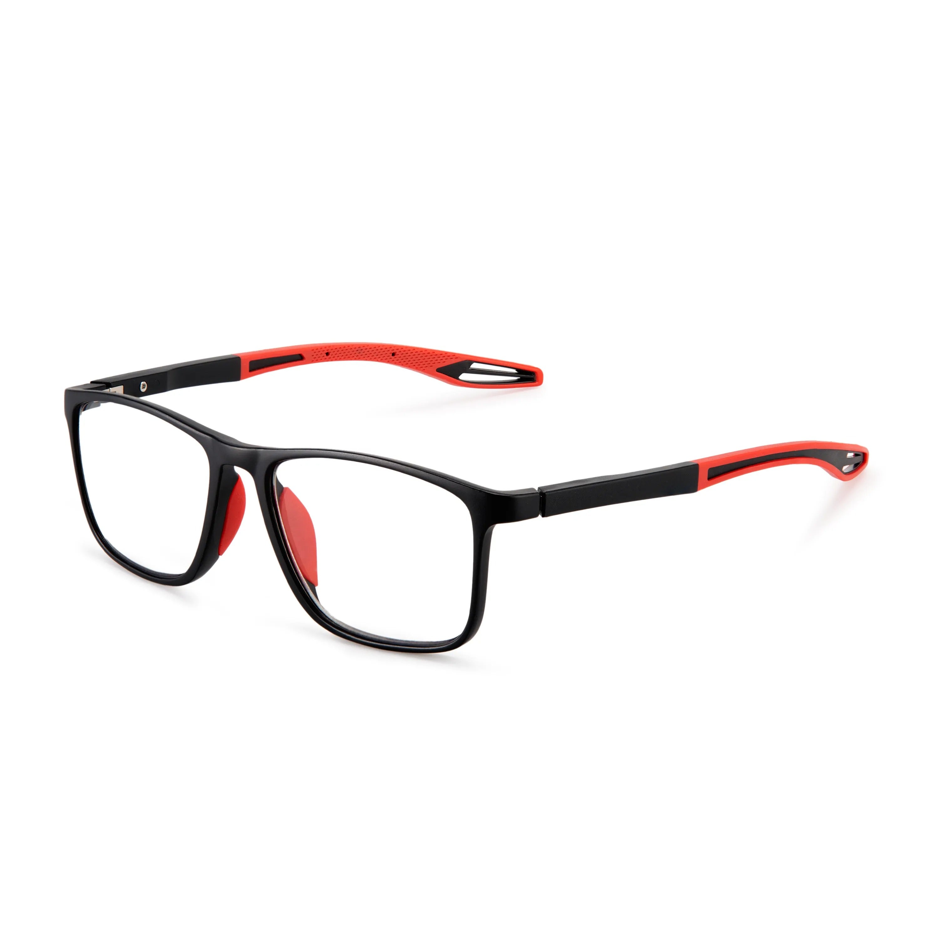 OpticVisionPro multifocal reading glasses in black with red temples