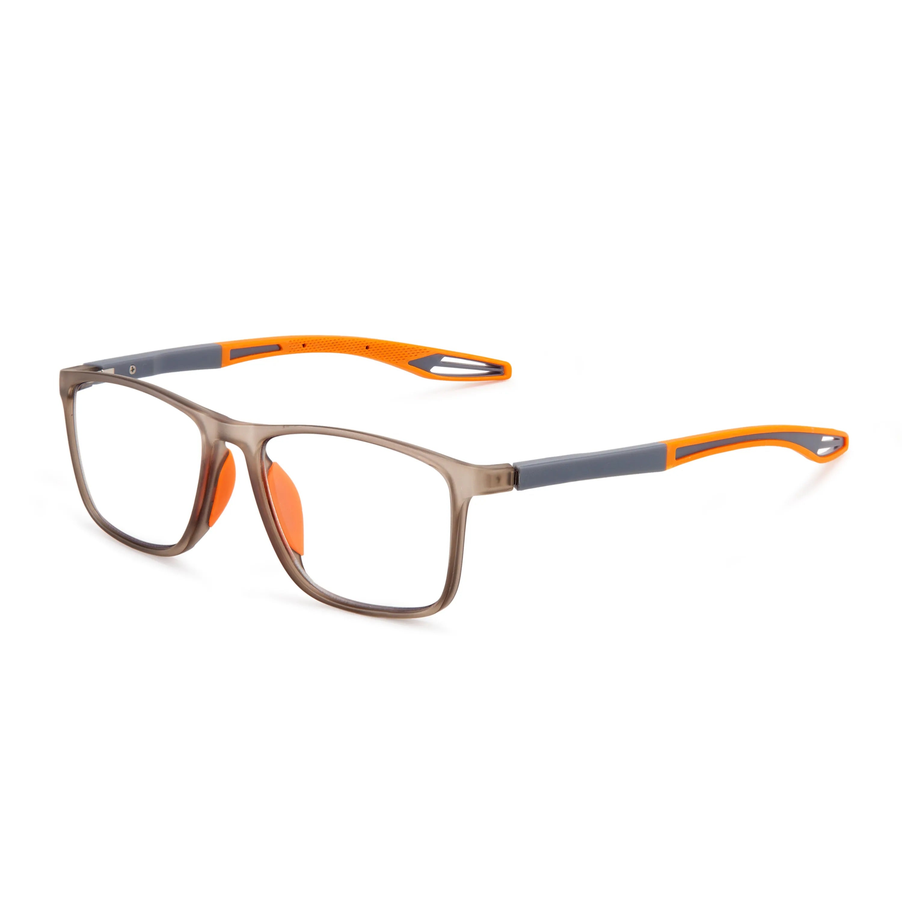 OpticVisionPro multifocal reading glasses in gunmetal with orange temples