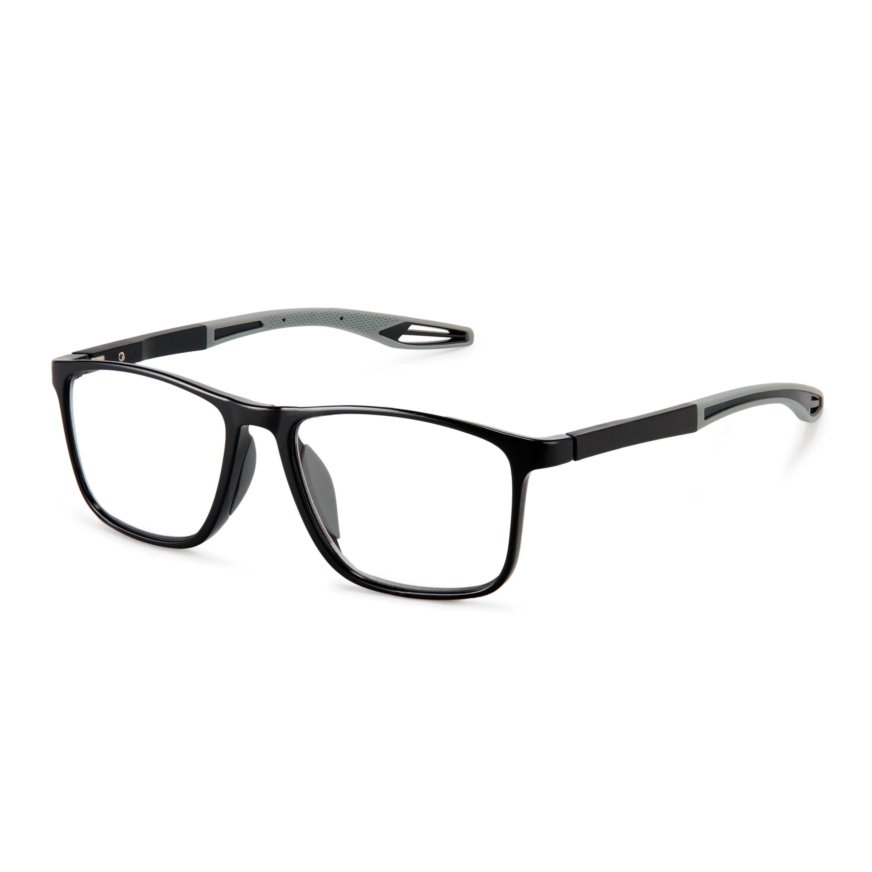 OpticVisionPro multifocal reading glasses in matte black, side three-quarter view on white